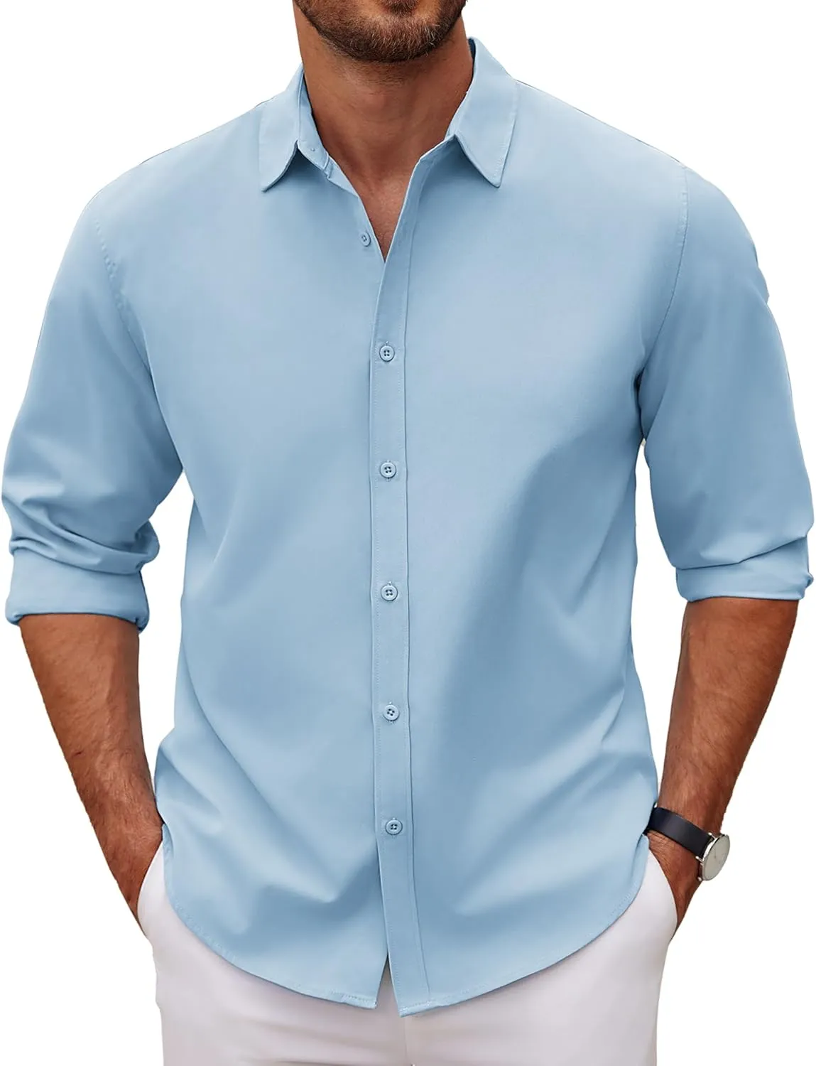 COOFANDY Men's Long Sleeve Button Down Shirts Casual Untucked Dress Shirt Summer Beach Wedding Shirts