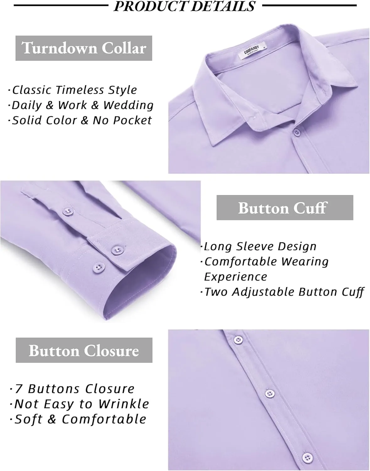 COOFANDY Men's Long Sleeve Button Down Shirts Casual Untucked Dress Shirt Summer Beach Wedding Shirts