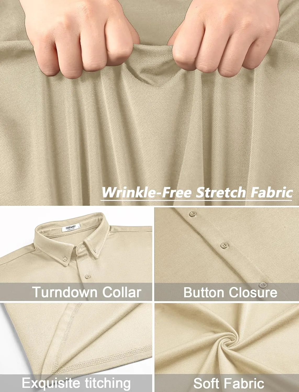 COOFANDY Mens Long Sleeve Wrinkle Free Shirts Stretch Dress Shirts Regular Fit Button Down Shirt