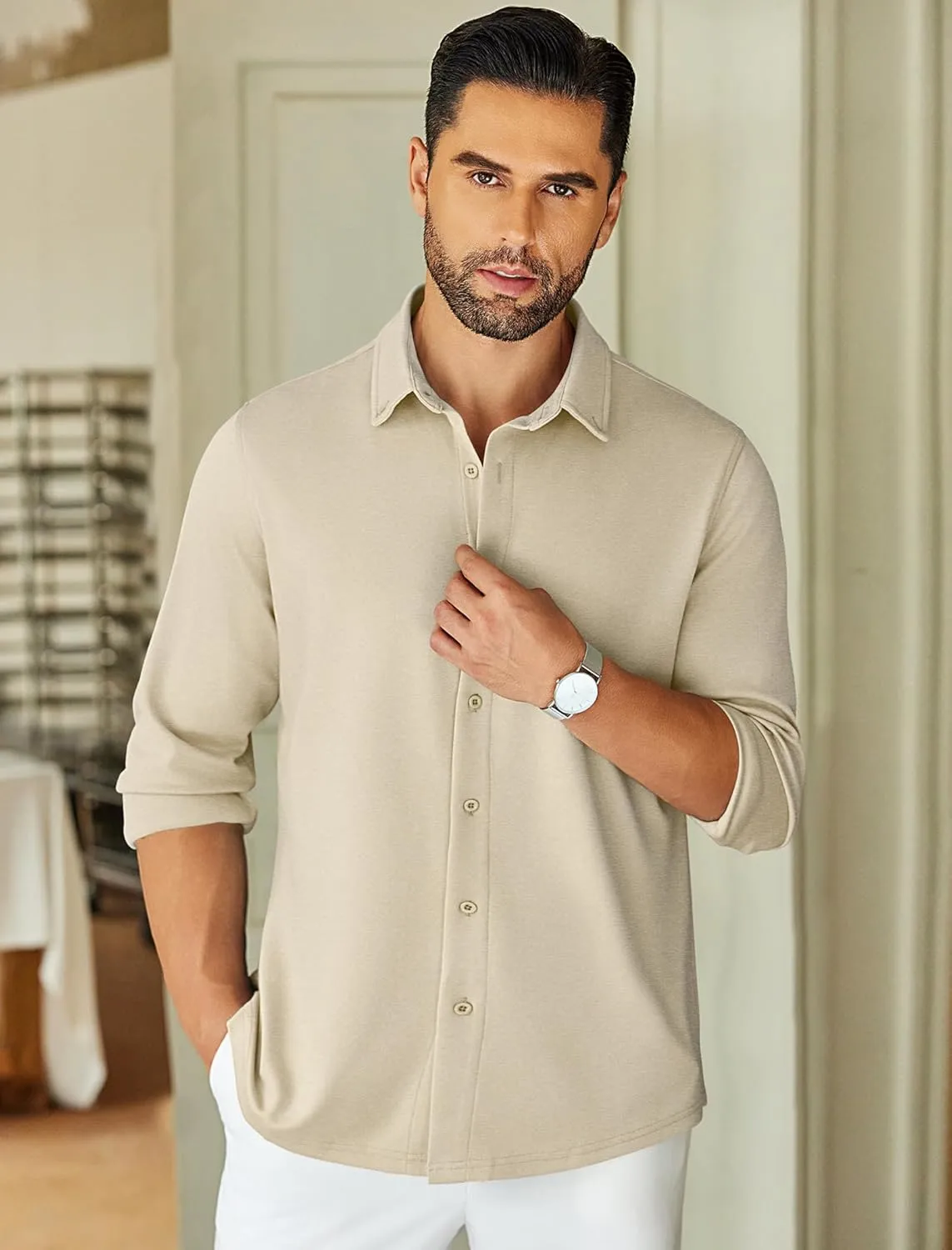 COOFANDY Mens Long Sleeve Wrinkle Free Shirts Stretch Dress Shirts Regular Fit Button Down Shirt