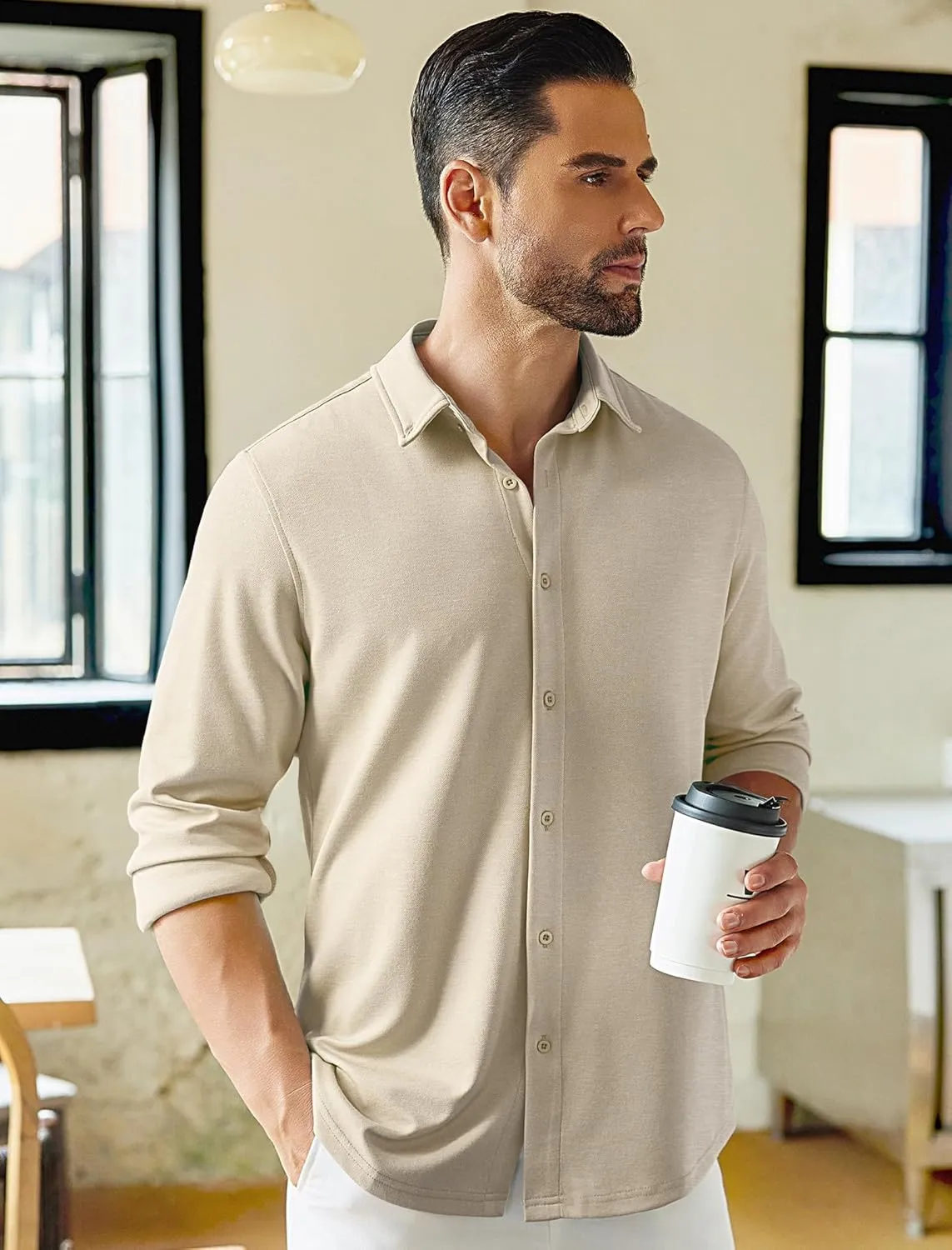 COOFANDY Mens Long Sleeve Wrinkle Free Shirts Stretch Dress Shirts Regular Fit Button Down Shirt