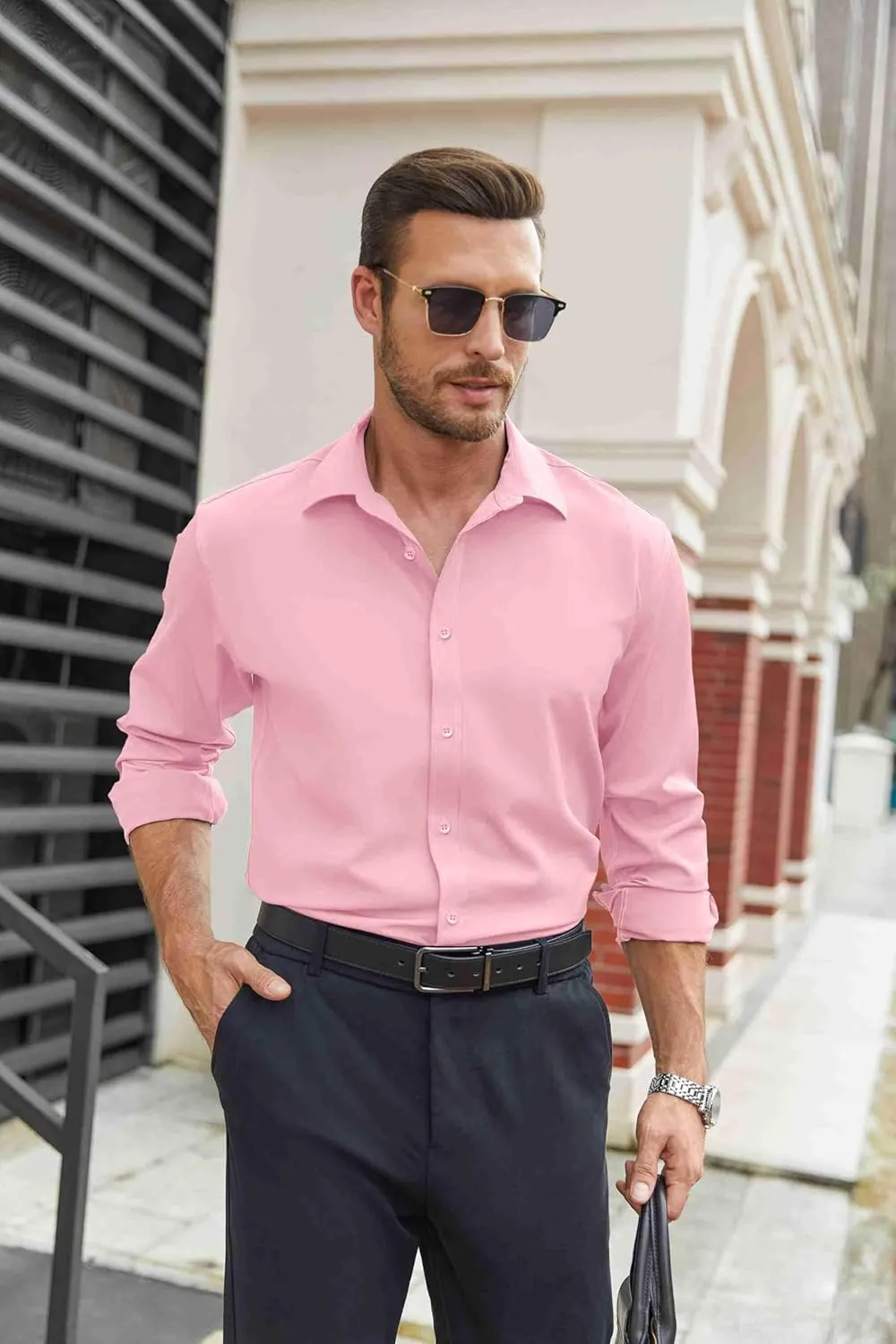COOFANDY Mens Stretch Dress Shirts Long Sleeve Button Down Shirt Regular Fit Formal Business Shirts