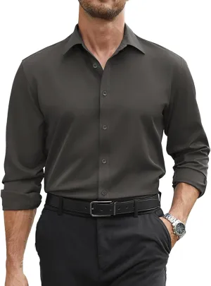 COOFANDY Mens Stretch Dress Shirts Long Sleeve Button Down Shirt Regular Fit Formal Business Shirts