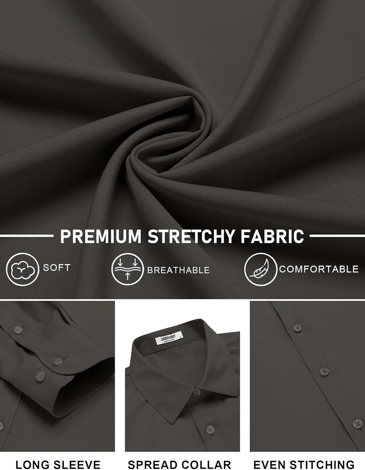 COOFANDY Mens Stretch Dress Shirts Long Sleeve Button Down Shirt Regular Fit Formal Business Shirts