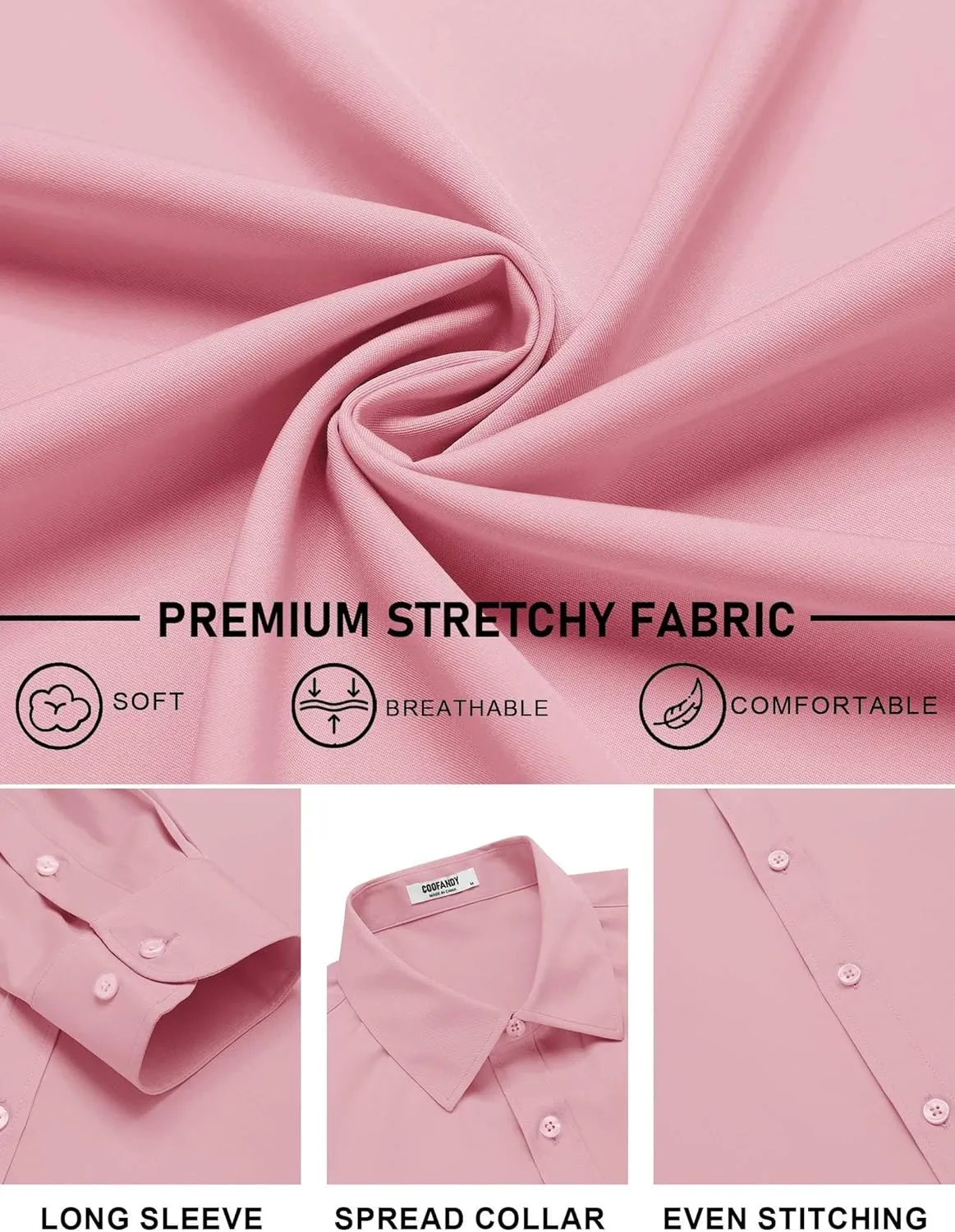 COOFANDY Mens Stretch Dress Shirts Long Sleeve Button Down Shirt Regular Fit Formal Business Shirts