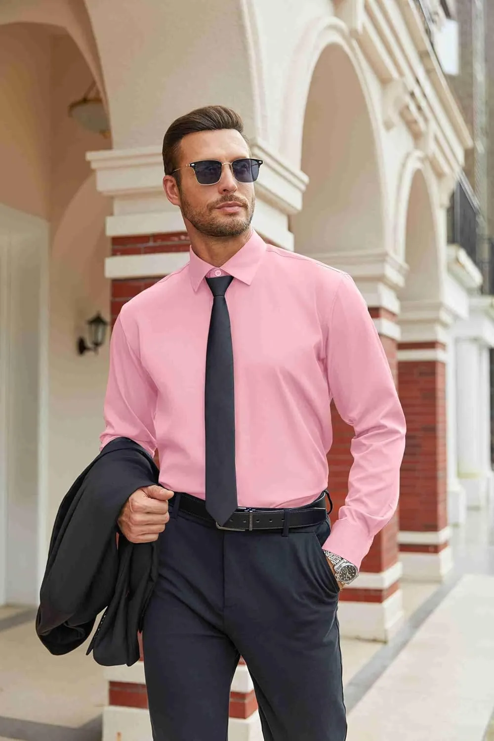 COOFANDY Mens Stretch Dress Shirts Long Sleeve Button Down Shirt Regular Fit Formal Business Shirts