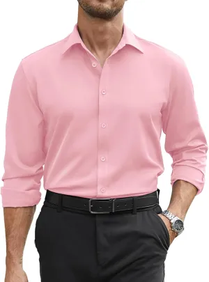 COOFANDY Mens Stretch Dress Shirts Long Sleeve Button Down Shirt Regular Fit Formal Business Shirts