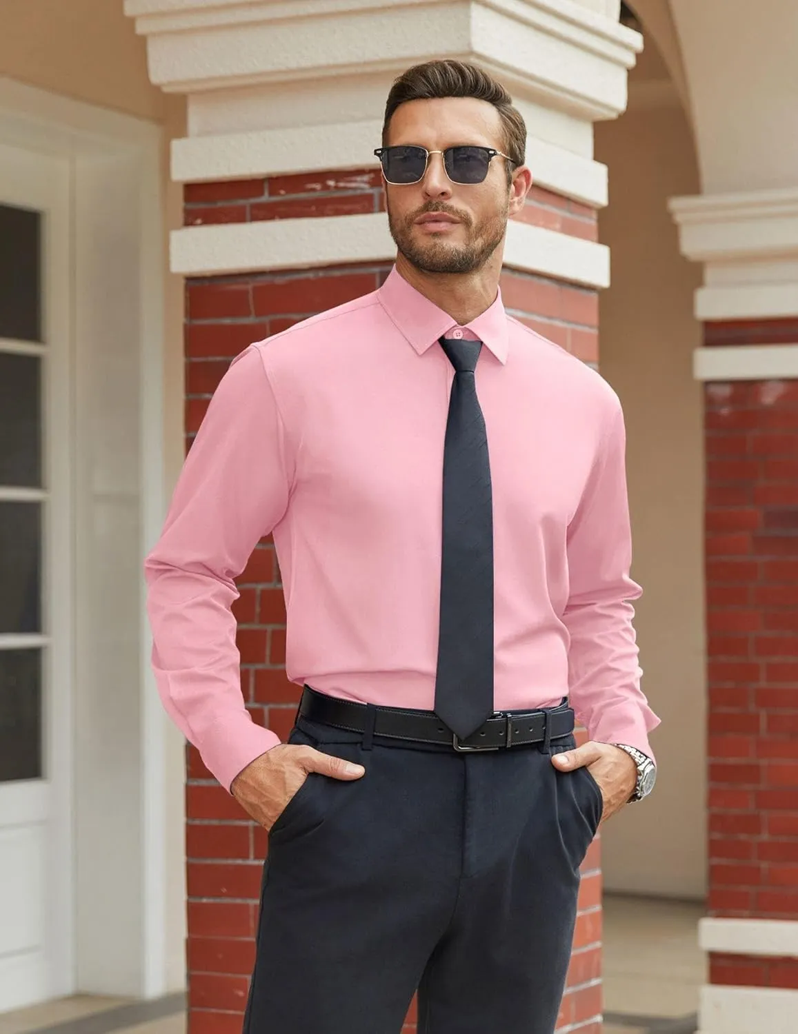 COOFANDY Mens Stretch Dress Shirts Long Sleeve Button Down Shirt Regular Fit Formal Business Shirts
