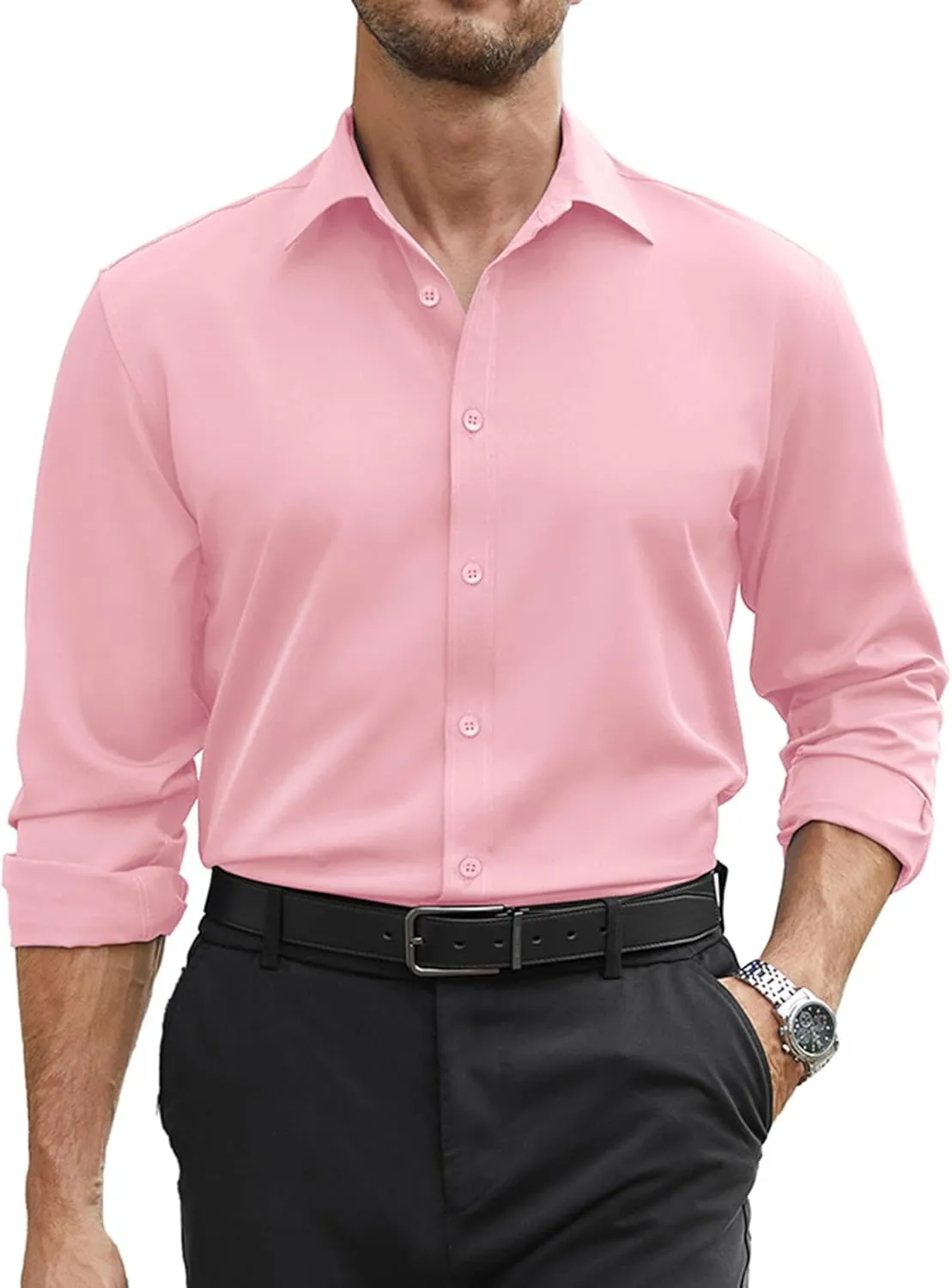 COOFANDY Mens Stretch Dress Shirts Long Sleeve Button Down Shirt Regular Fit Formal Business Shirts
