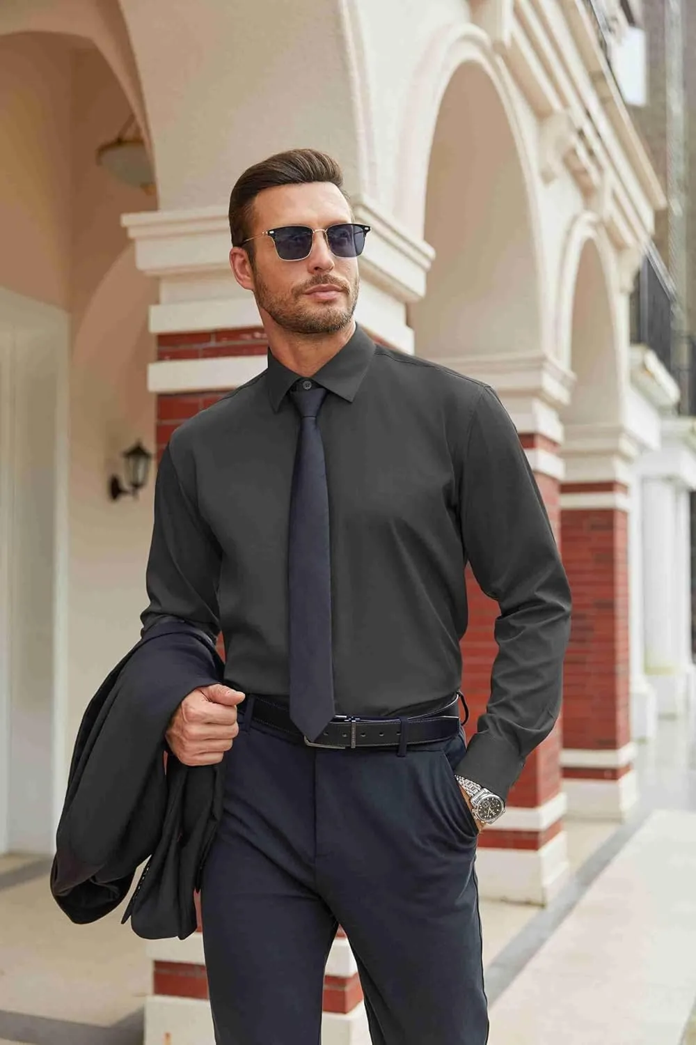 COOFANDY Mens Stretch Dress Shirts Long Sleeve Button Down Shirt Regular Fit Formal Business Shirts