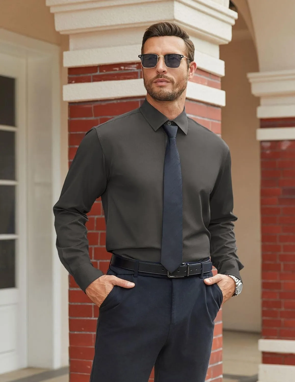 COOFANDY Mens Stretch Dress Shirts Long Sleeve Button Down Shirt Regular Fit Formal Business Shirts