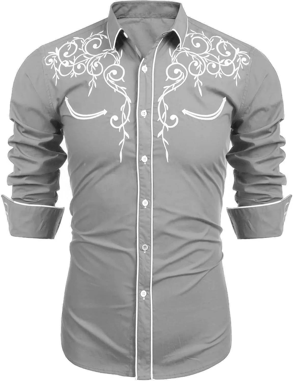 COOFANDY Men's Western Cowboy Shirts Long Sleeve Embroidered Shirt Slim Fit Casual Button Down Shirts