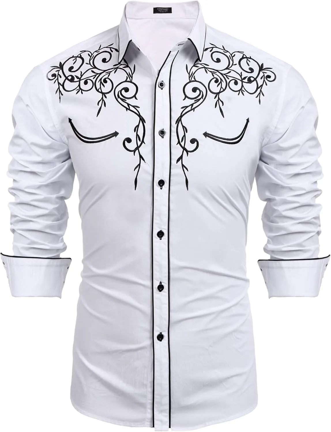 COOFANDY Men's Western Cowboy Shirts Long Sleeve Embroidered Shirt Slim Fit Casual Button Down Shirts