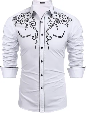 COOFANDY Men's Western Cowboy Shirts Long Sleeve Embroidered Shirt Slim Fit Casual Button Down Shirts