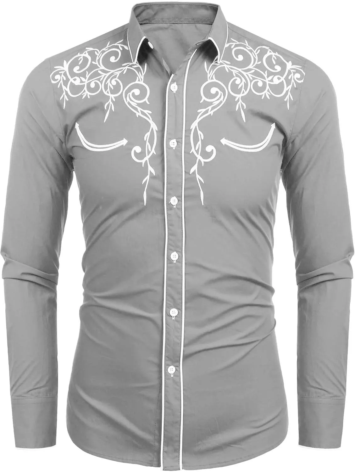 COOFANDY Men's Western Cowboy Shirts Long Sleeve Embroidered Shirt Slim Fit Casual Button Down Shirts