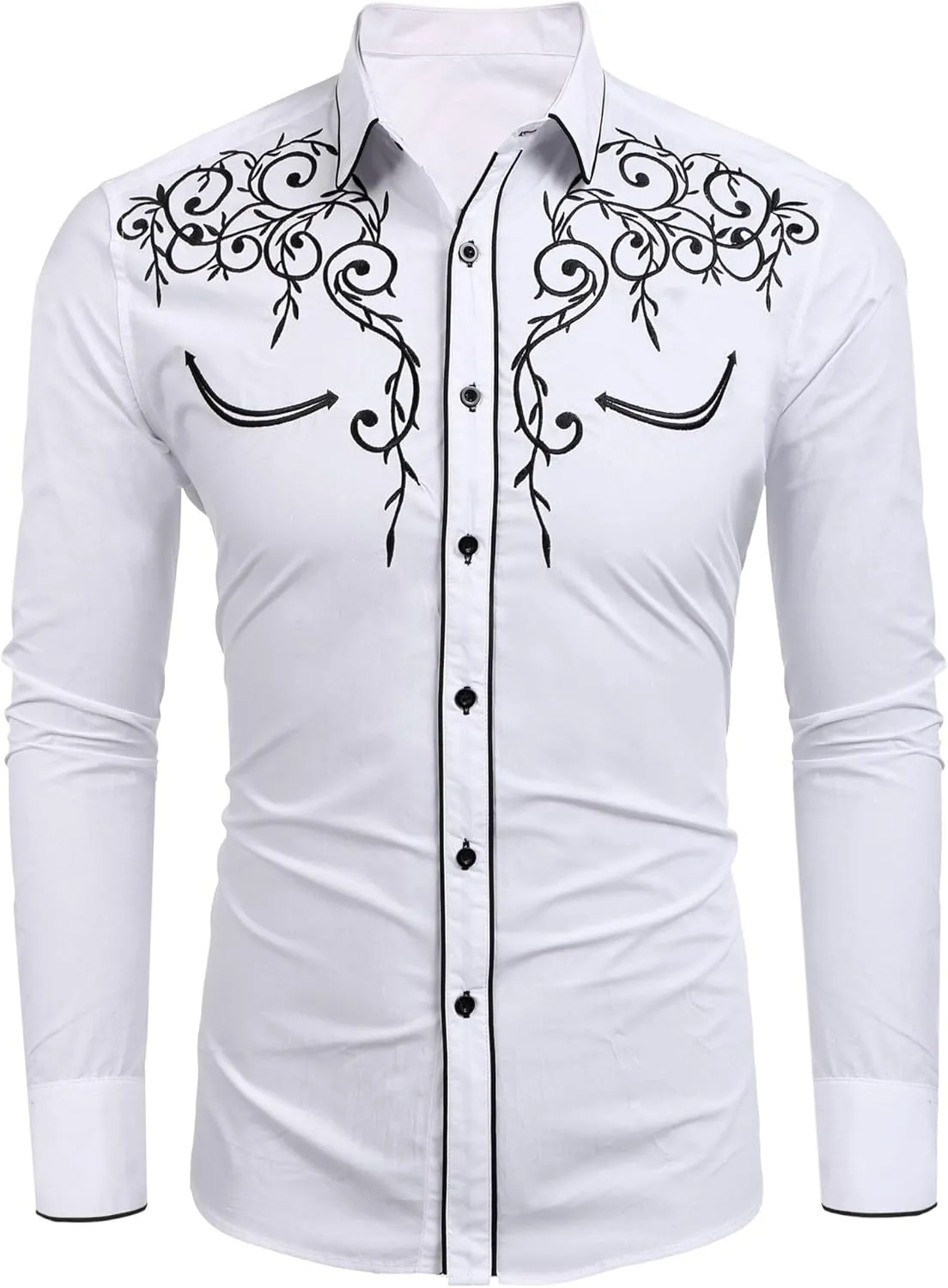 COOFANDY Men's Western Cowboy Shirts Long Sleeve Embroidered Shirt Slim Fit Casual Button Down Shirts