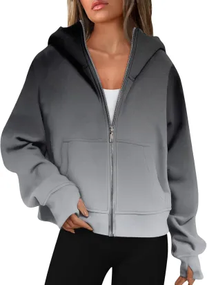 COTECRAM Womens Full Zip Up Hoodie Long Sleeve Oversized Graphic Sweatshirt Fall Jacket with Pockets Fashion Clothes 2024
