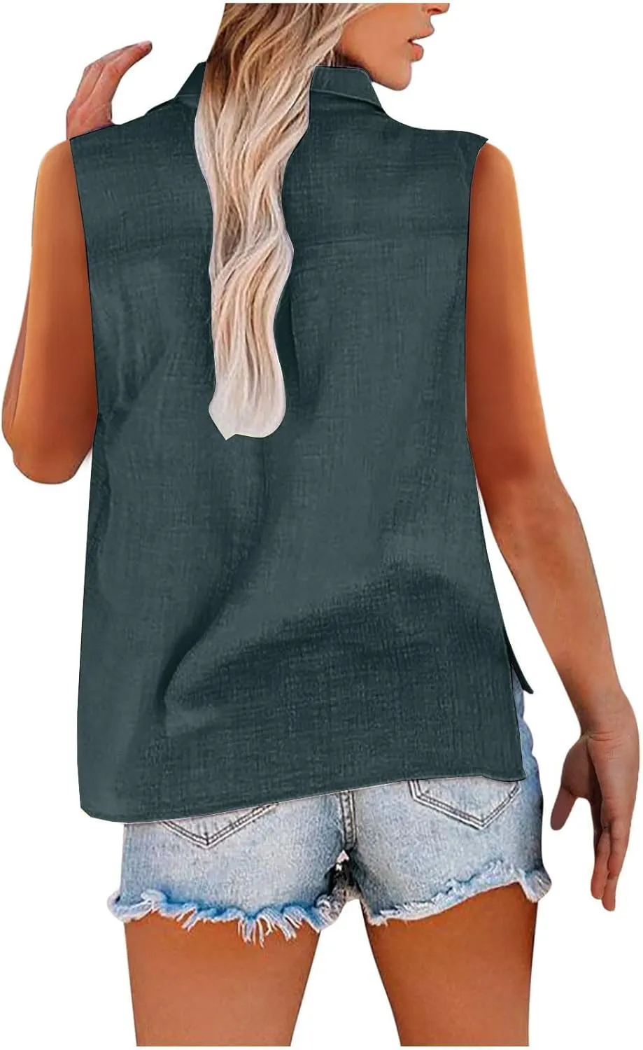 Cotton Linen Shirts for Women Sleeveless Collared Tops Oversized Button Up Blouses Work Shirts Casual Summer Tshirt