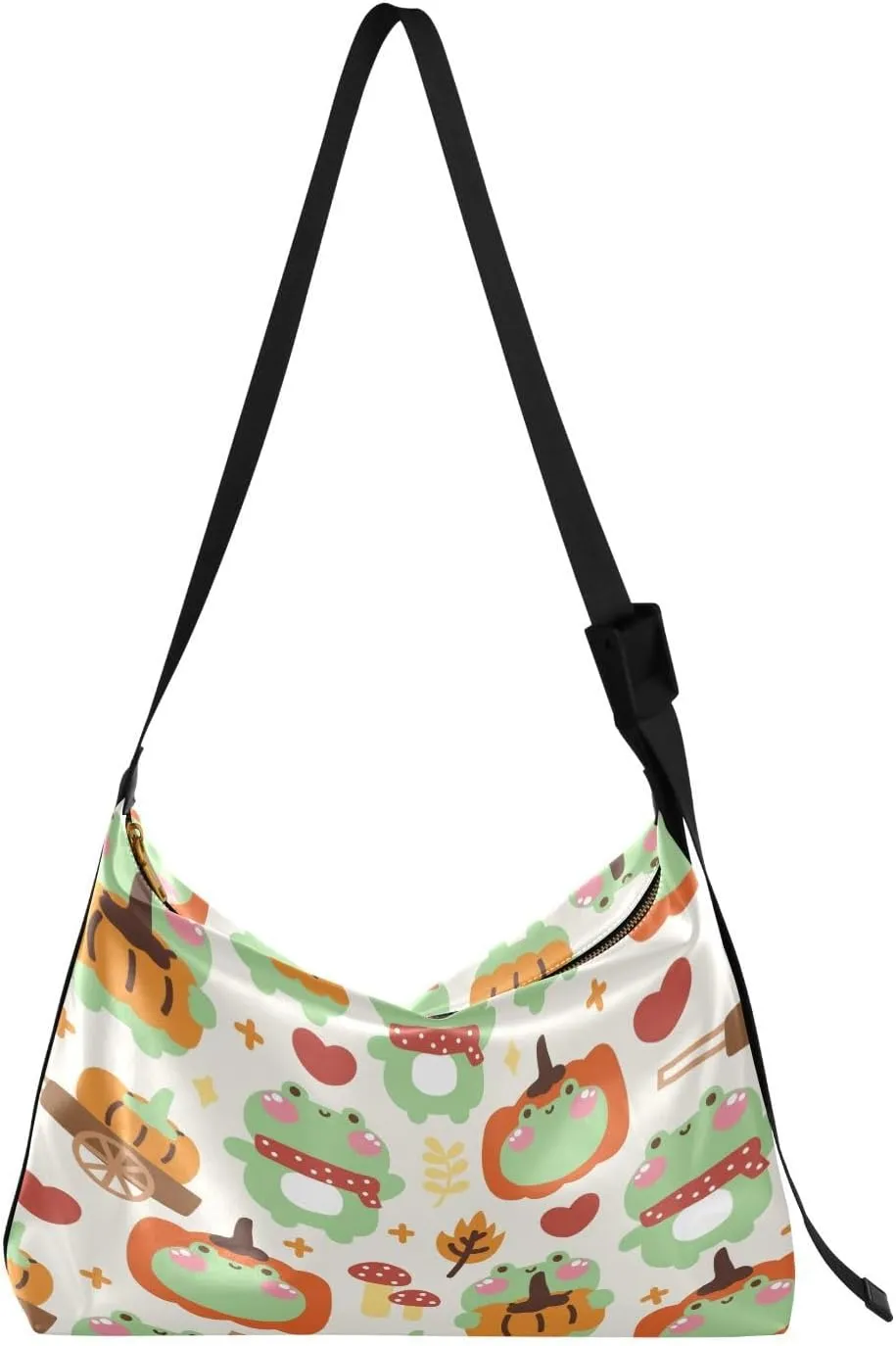 Cute Frogs Hobo Crossbody Bags for Women Leather Large Shoulder Bag Cross Body Pumpkin Autumn Heart Trendy Womens Tote Bags Handbag for Travel Shopping