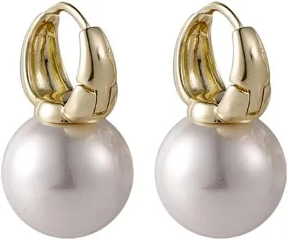 Cute Pearl Studs Hoop Earrings for Women Gold Color Eardrop Minimalist Hoops Wedding Fashion Jewelry