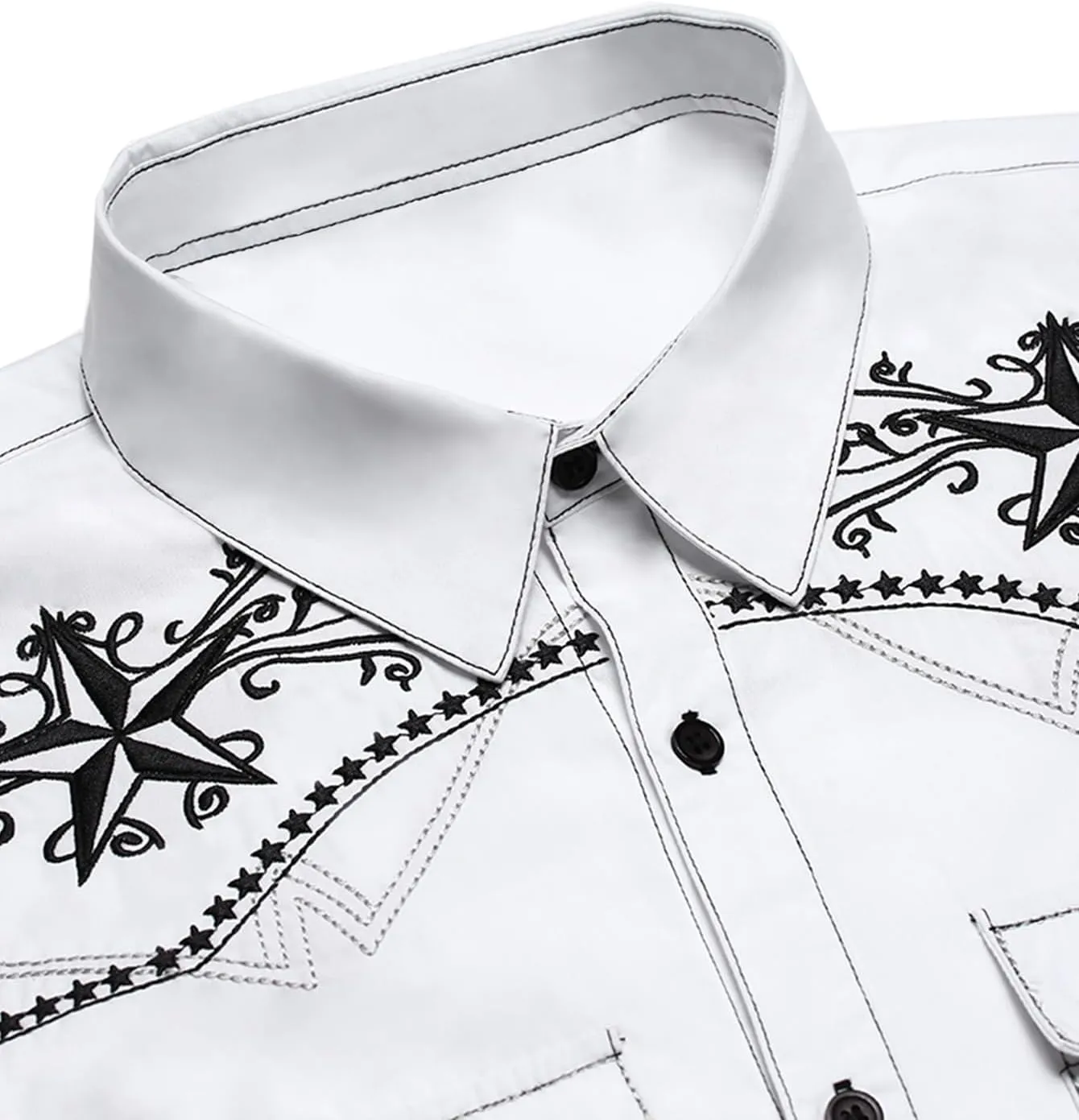 Daupanzees Men's Western Cowboy Shirts Long Sleeve Embroidered Shirts Slim Fit Casual Button Down Shirt with Pockets
