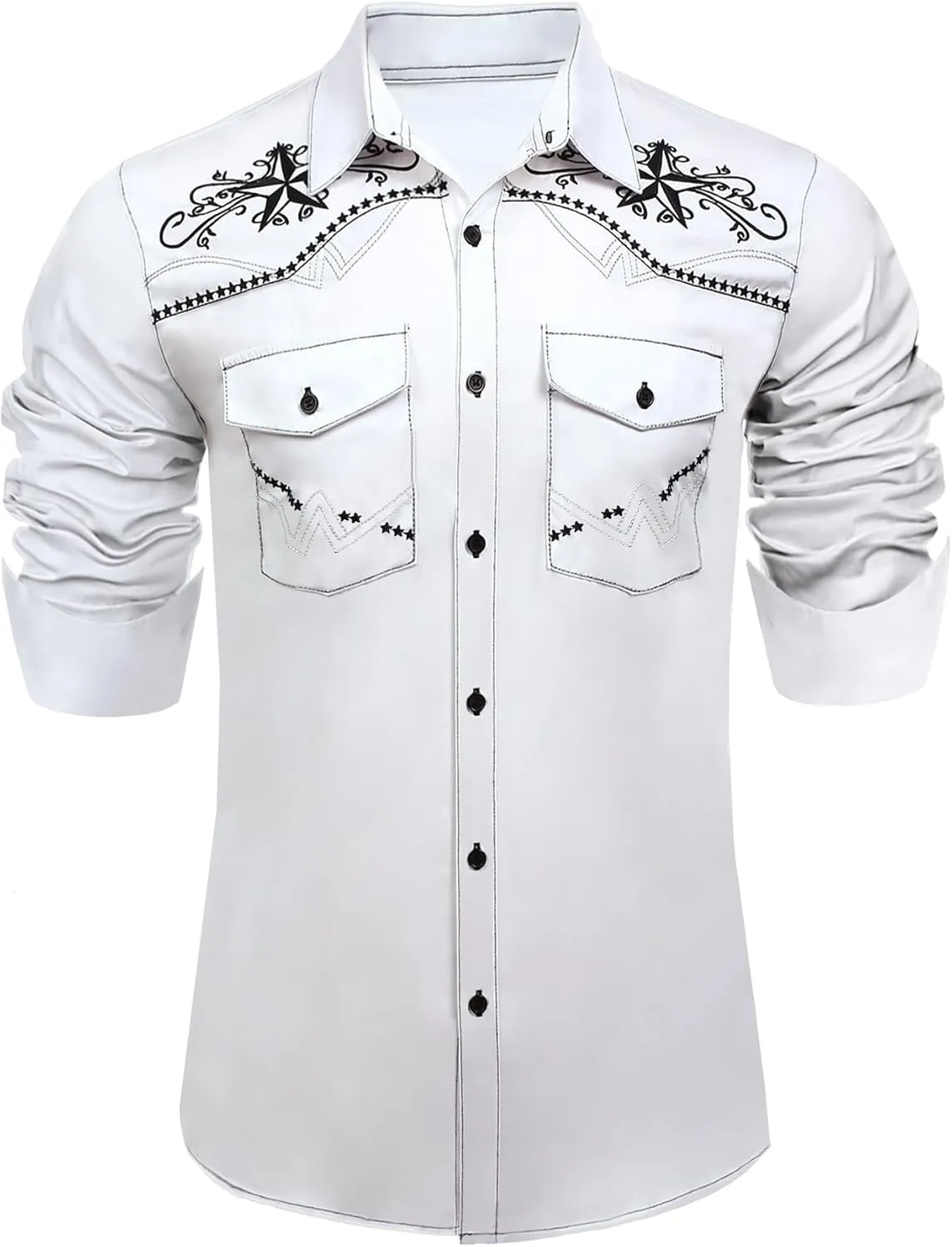 Daupanzees Men's Western Cowboy Shirts Long Sleeve Embroidered Shirts Slim Fit Casual Button Down Shirt with Pockets