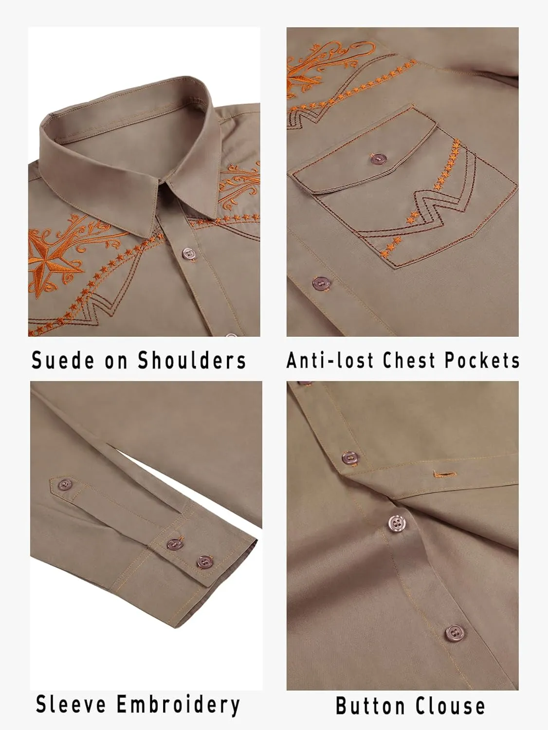 Daupanzees Men's Western Cowboy Shirts Long Sleeve Embroidered Shirts Slim Fit Casual Button Down Shirt with Pockets