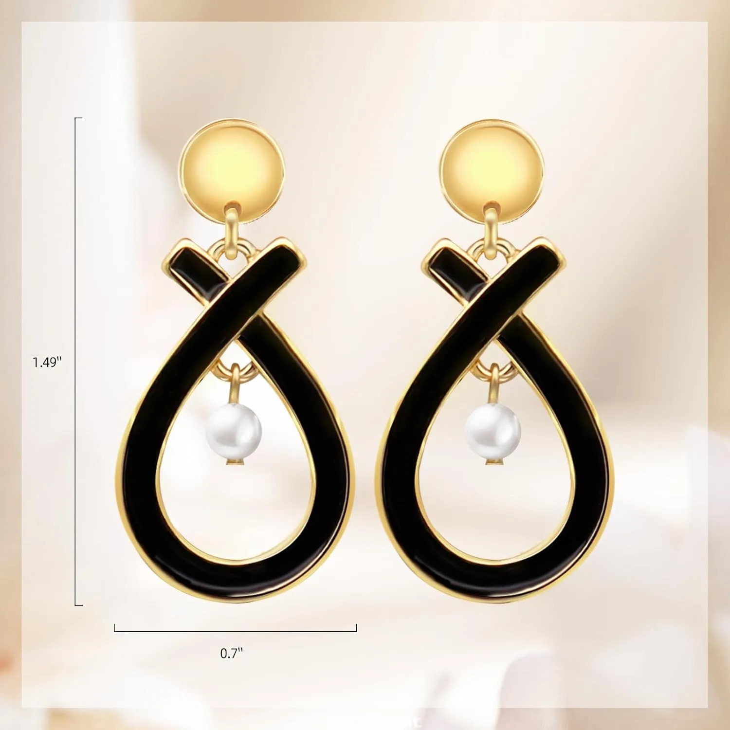 DAZLIME Gold Earrings for Women,14K Crossed Ear Studs Handmade Fish Shaped Geometry Black Drop Earrings,Unique Pearl Dangle Earrings for Women,Bridal Prom Hypoallergenic Fashion Jewelry Gift