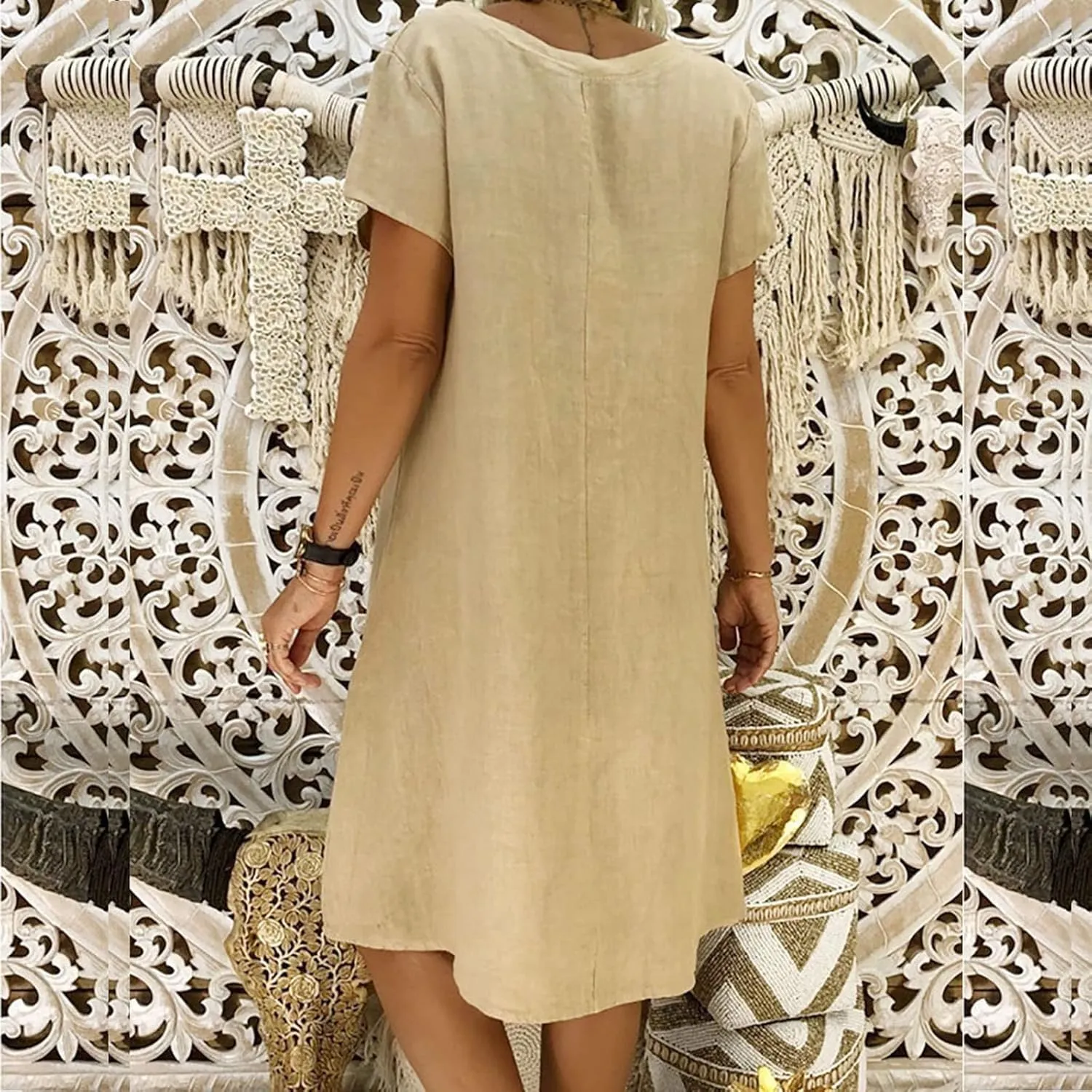DDAPJ pyju Womens Linen Shirt Dress Plus Size Summer Casual Short Sleeve Beach Cover Up V Neck Mini Beach Sundresses