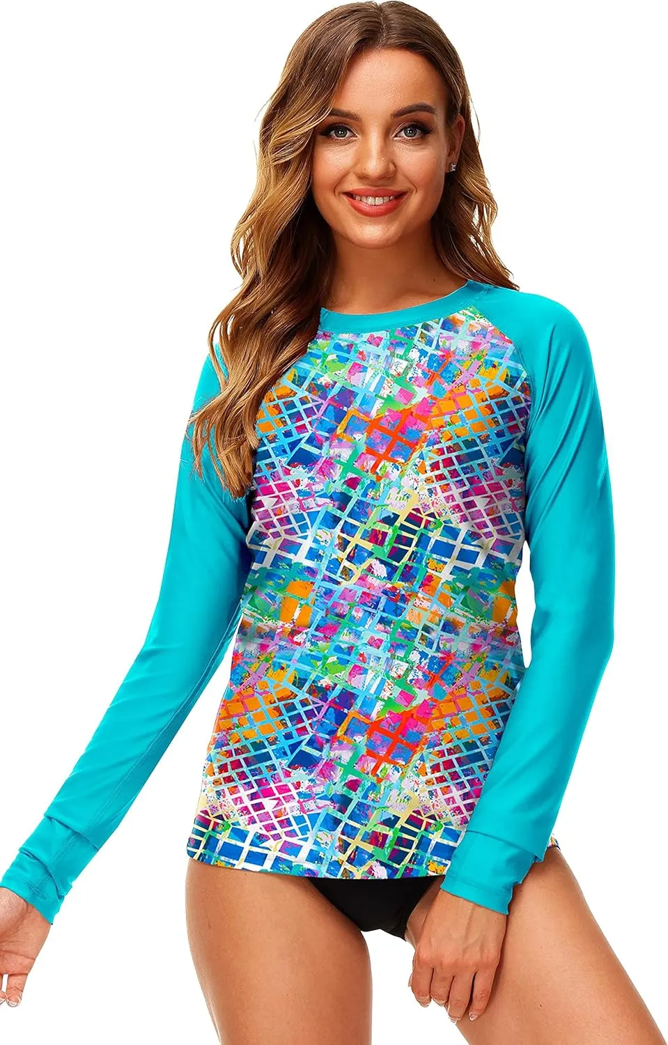 Deerose Women UPF 50  Rash Guard Printed Swim Shirts Surf Swimwear Top