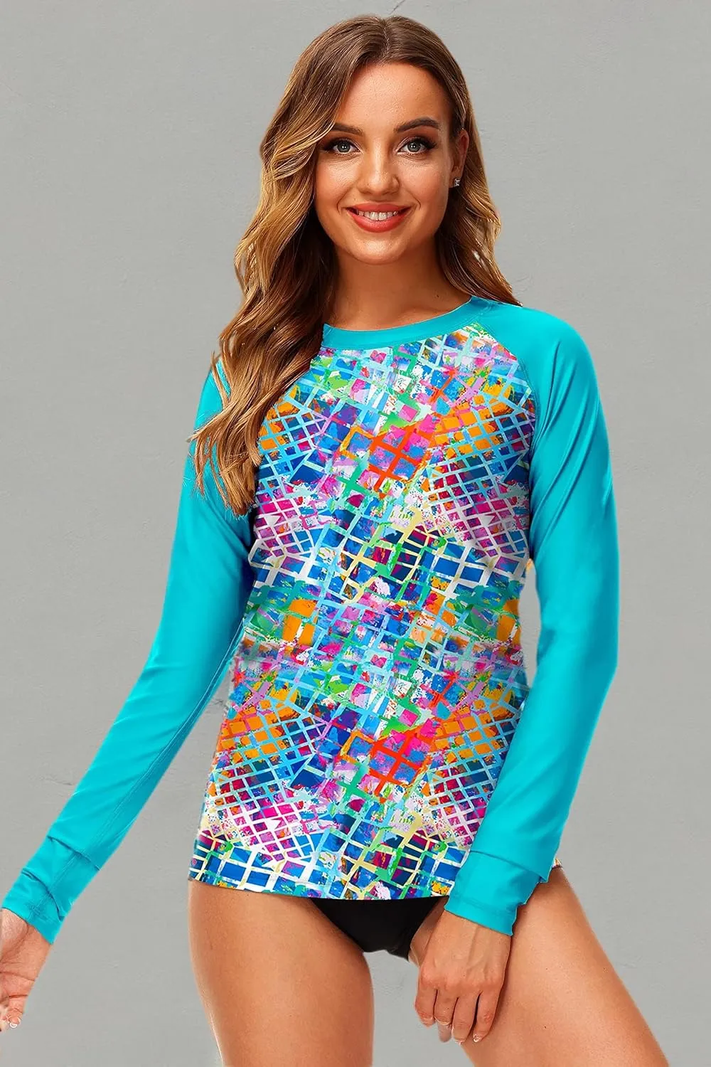 Deerose Women UPF 50  Rash Guard Printed Swim Shirts Surf Swimwear Top