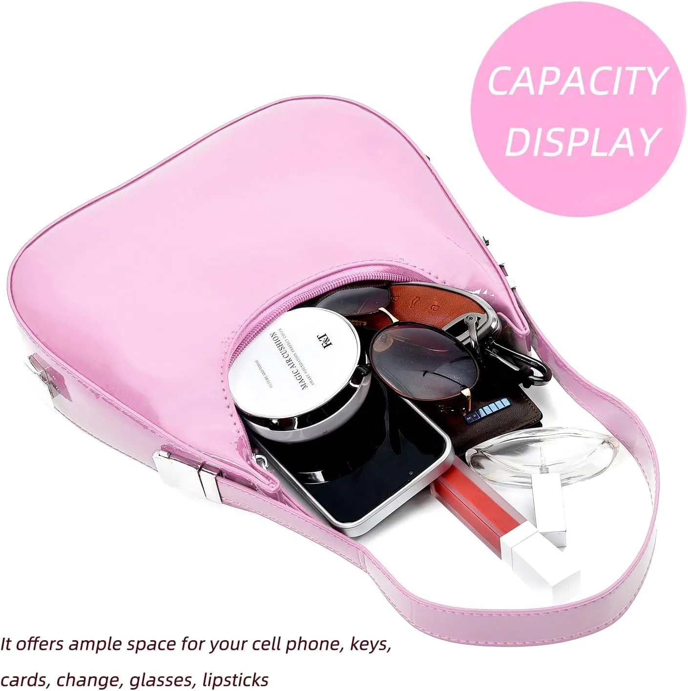 Didida Y2K Moon Bag Women's Crescent Shoulder Bag Retro Handbags Top Handle Patent Leather Cute Small Underarm Bag