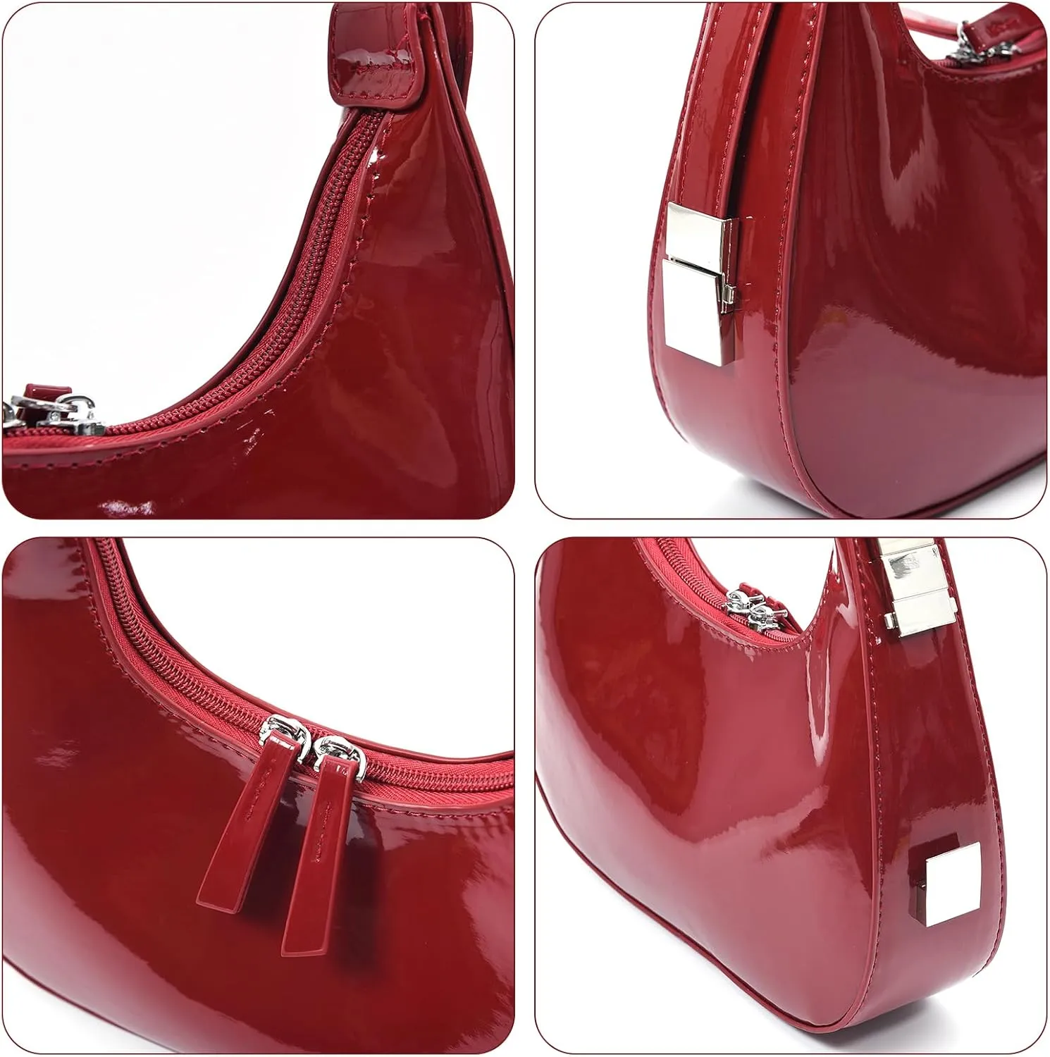 Didida Y2K Moon Bag Women's Crescent Shoulder Bag Retro Handbags Top Handle Patent Leather Cute Small Underarm Bag