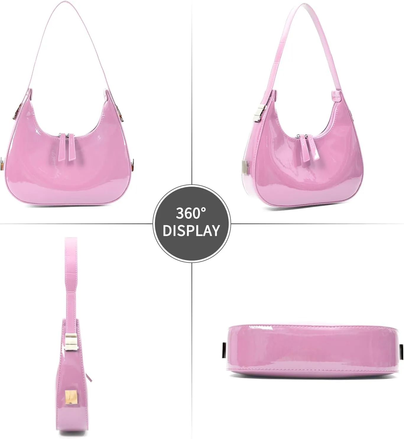 Didida Y2K Moon Bag Women's Crescent Shoulder Bag Retro Handbags Top Handle Patent Leather Cute Small Underarm Bag