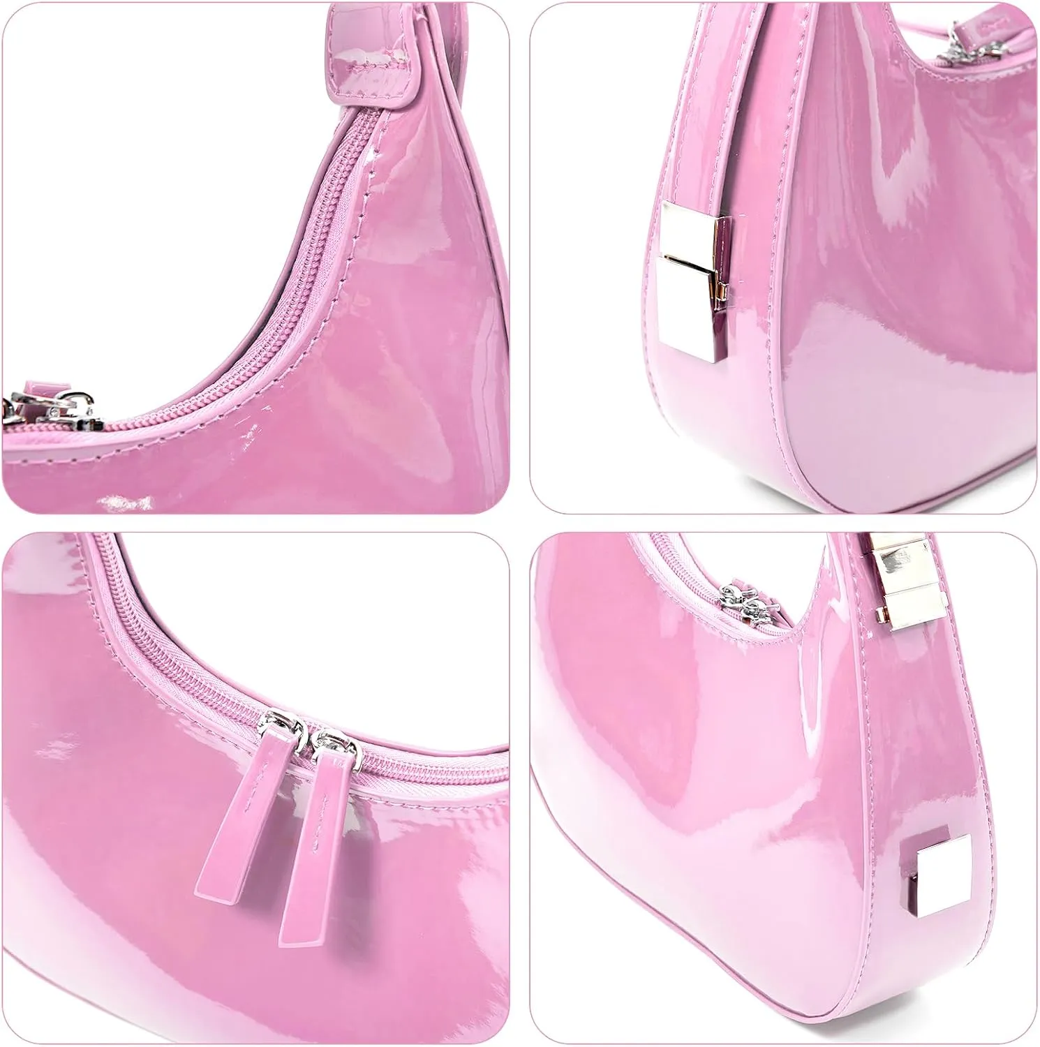 Didida Y2K Moon Bag Women's Crescent Shoulder Bag Retro Handbags Top Handle Patent Leather Cute Small Underarm Bag