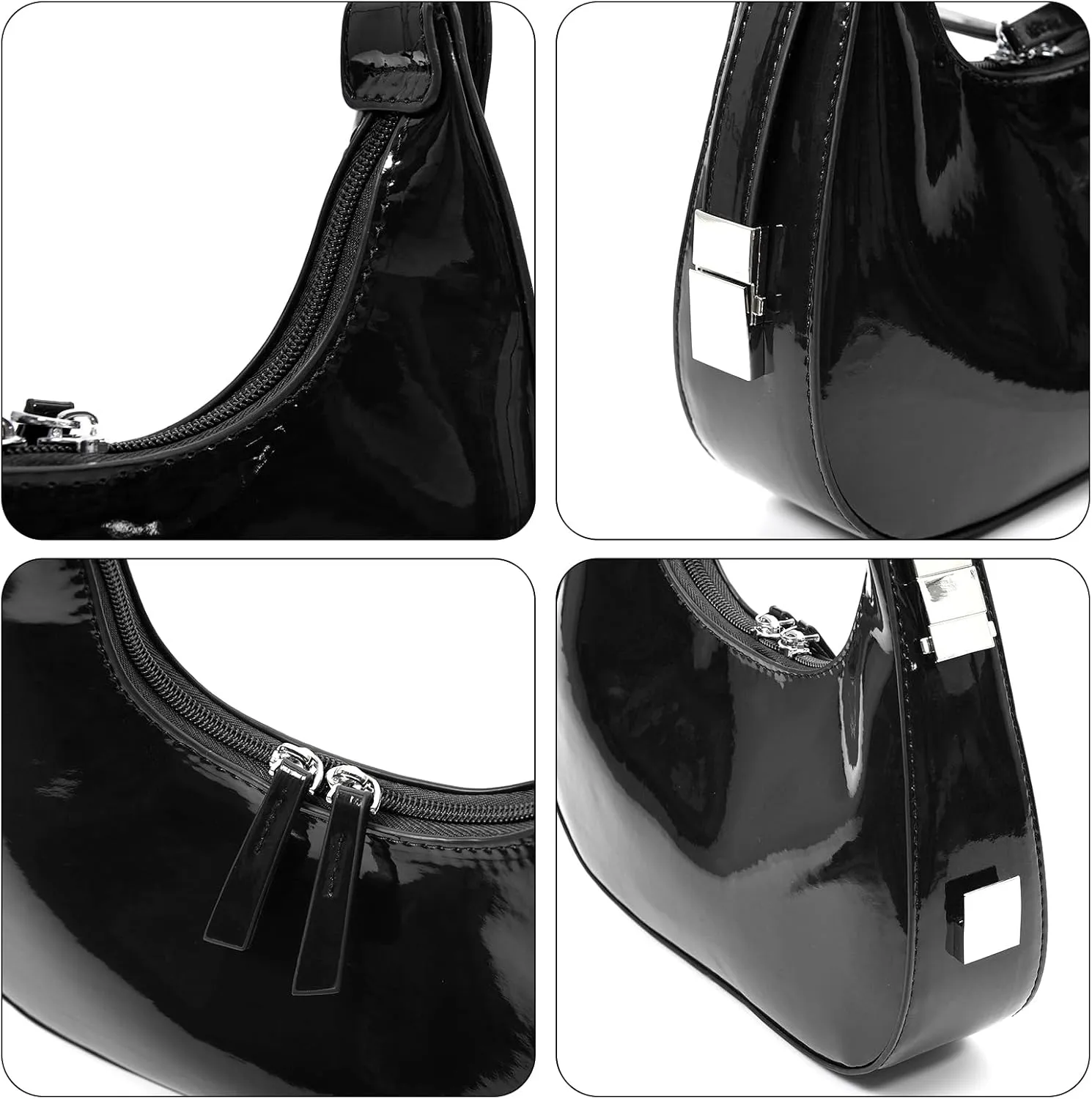 Didida Y2K Moon Bag Women's Crescent Shoulder Bag Retro Handbags Top Handle Patent Leather Cute Small Underarm Bag