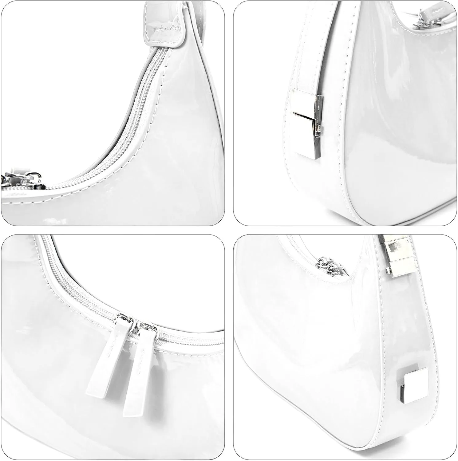 Didida Y2K Moon Bag Women's Crescent Shoulder Bag Retro Handbags Top Handle Patent Leather Cute Small Underarm Bag