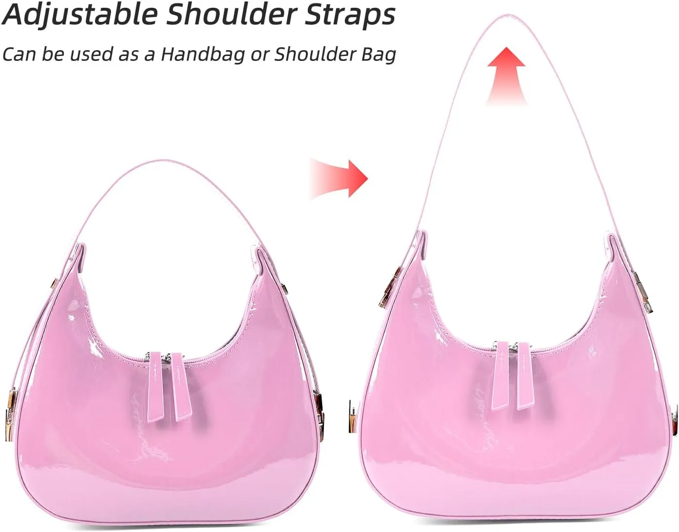 Didida Y2K Moon Bag Women's Crescent Shoulder Bag Retro Handbags Top Handle Patent Leather Cute Small Underarm Bag