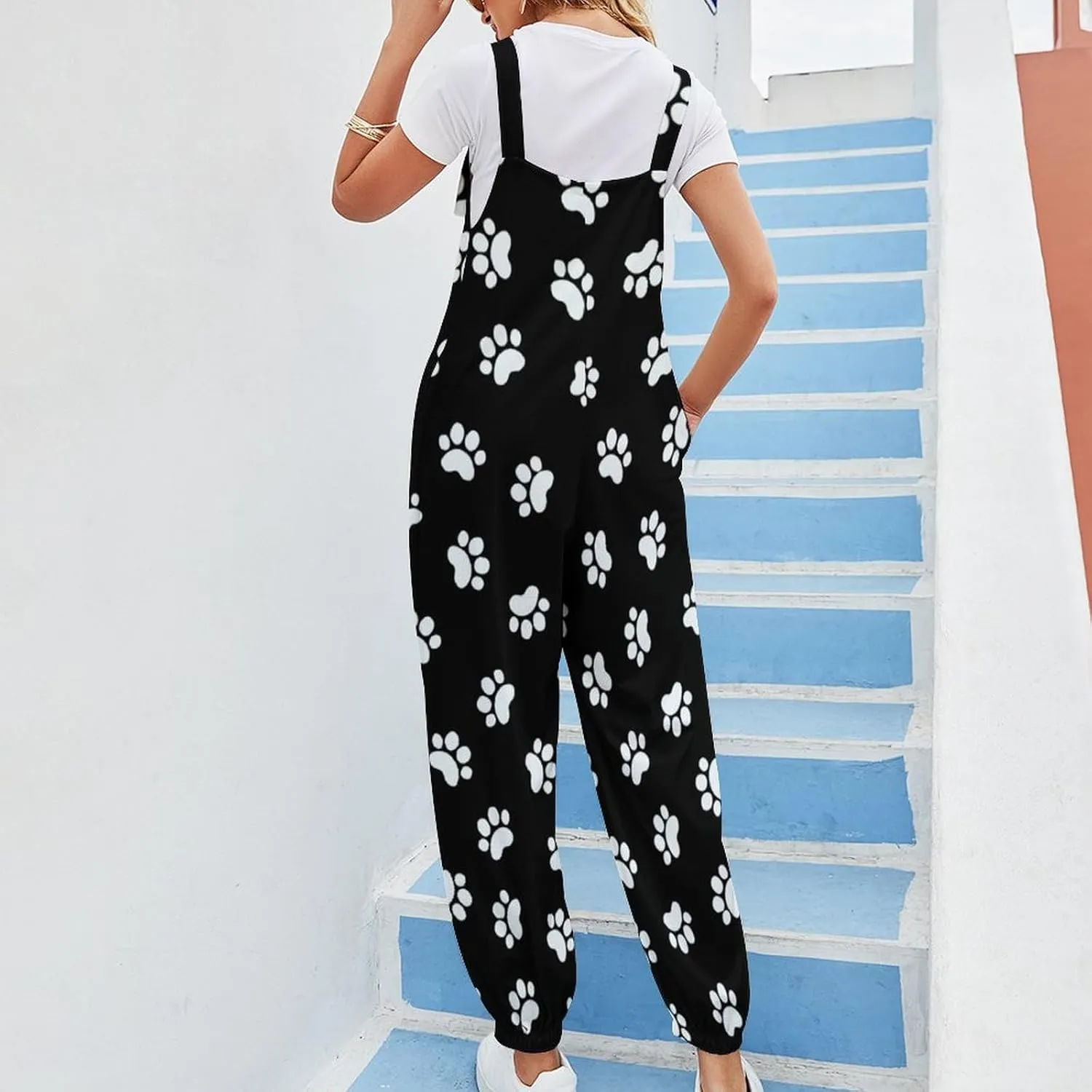 Dog Cat Animal Paws Suspender Womans Slings Jumpsuit Jumpsuits Rompers Loose Bow Shoulder Camisole Pant