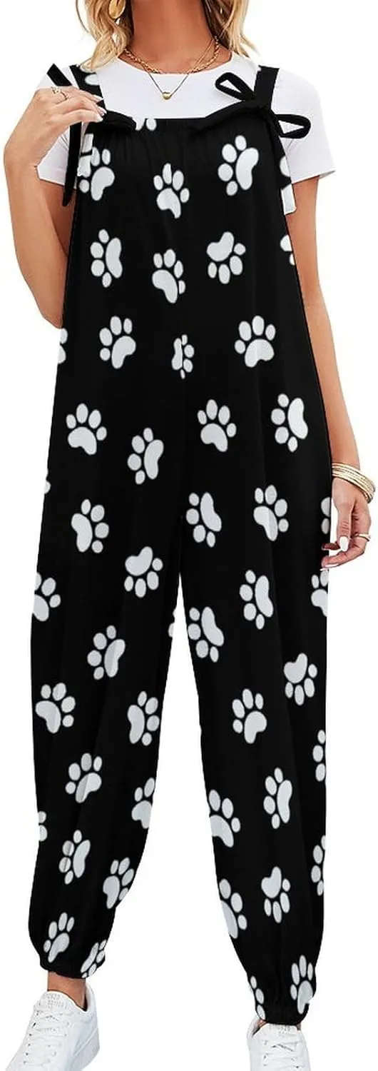 Dog Cat Animal Paws Suspender Womans Slings Jumpsuit Jumpsuits Rompers Loose Bow Shoulder Camisole Pant