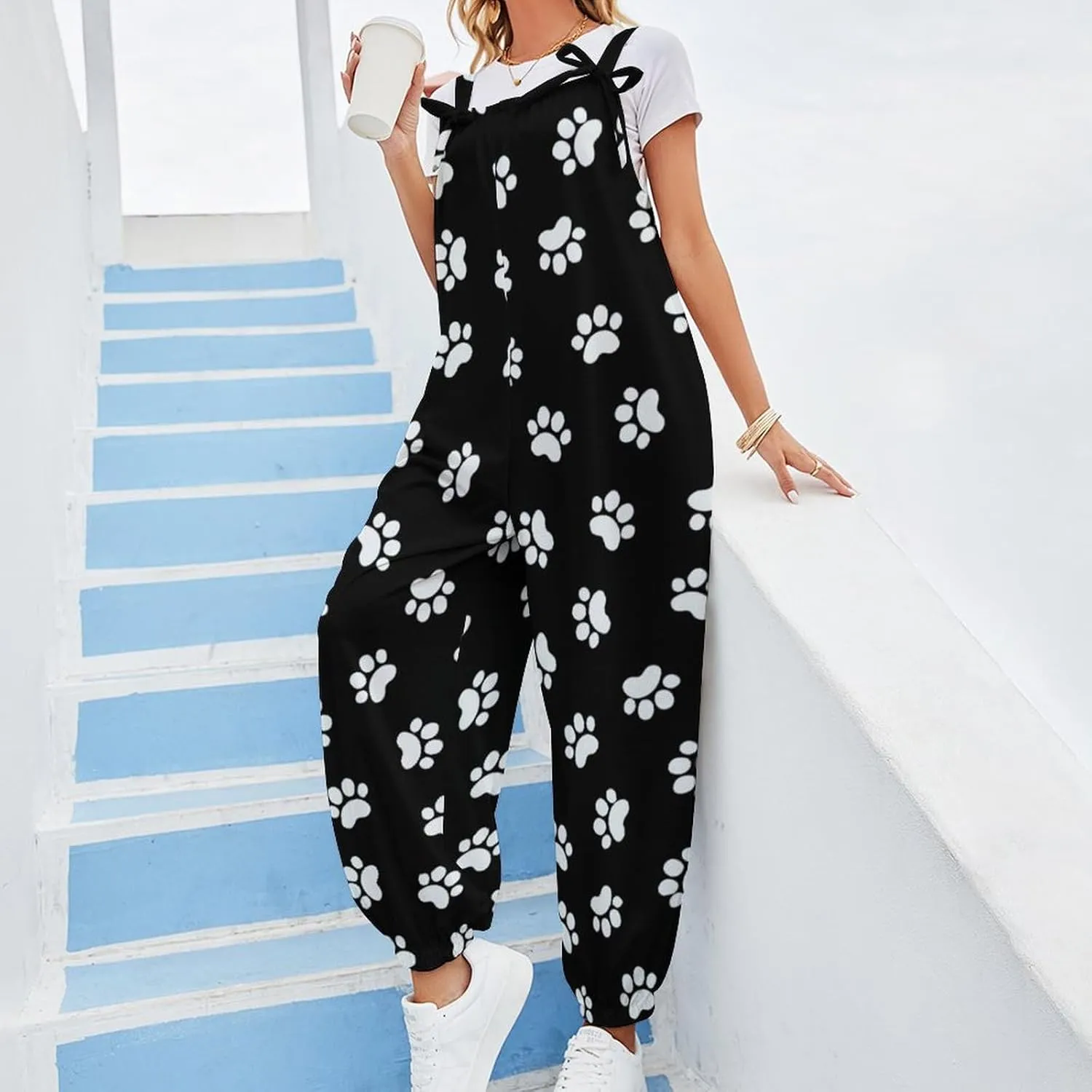 Dog Cat Animal Paws Suspender Womans Slings Jumpsuit Jumpsuits Rompers Loose Bow Shoulder Camisole Pant