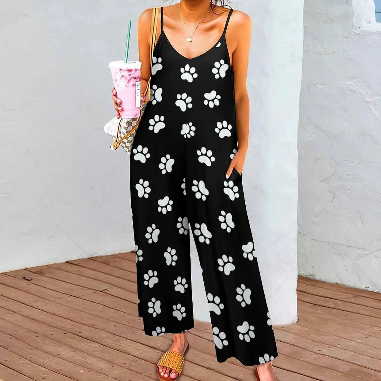 Dog Cat Animal Paws Suspender Womens Sexy Slings Rompers Sleeveless Jumpsuits Anticers Loose Bow Shoulder