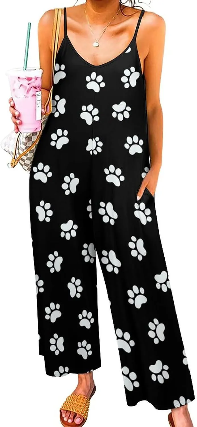 Dog Cat Animal Paws Suspender Womens Sexy Slings Rompers Sleeveless Jumpsuits Anticers Loose Bow Shoulder