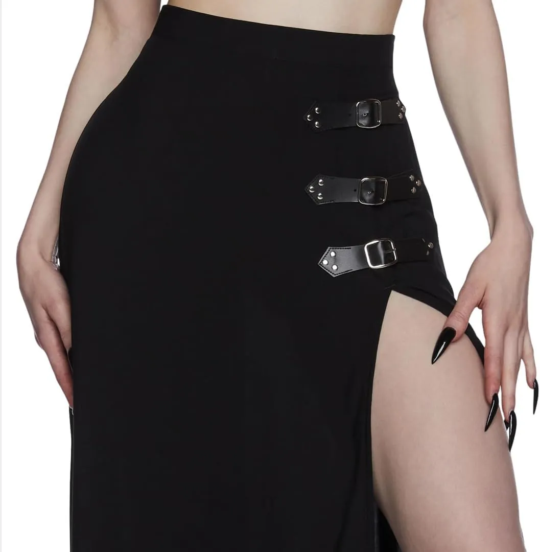 Dolls Kill Twilight Doom Maxi Skirt by Widow - Gothic Skirt with Side Slit and Zipper Closure, Perfect for Any Occasion