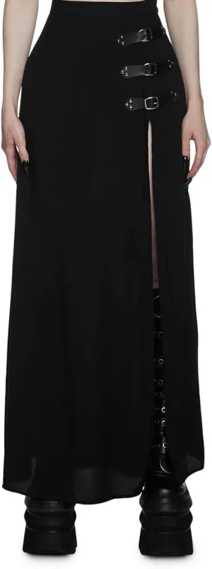 Dolls Kill Twilight Doom Maxi Skirt by Widow - Gothic Skirt with Side Slit and Zipper Closure, Perfect for Any Occasion