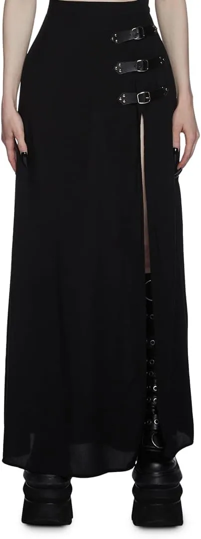 Dolls Kill Twilight Doom Maxi Skirt by Widow - Gothic Skirt with Side Slit and Zipper Closure, Perfect for Any Occasion