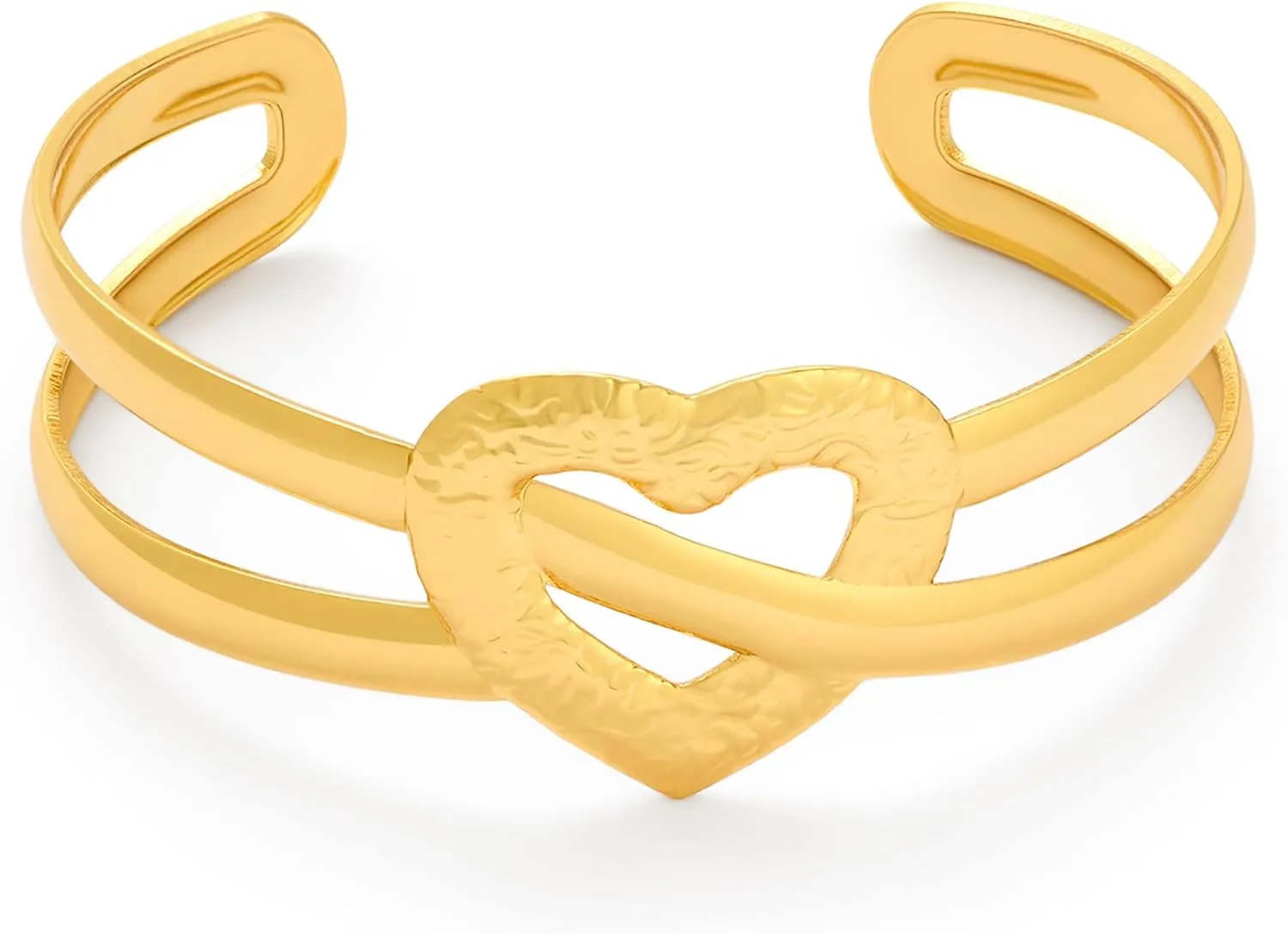 Double-layer Gold Cuff Bracelets for Women Chunky Hammered Hollow Heart Open Bangle Bracelet Adjustable Wide Gold Statement Bracelets