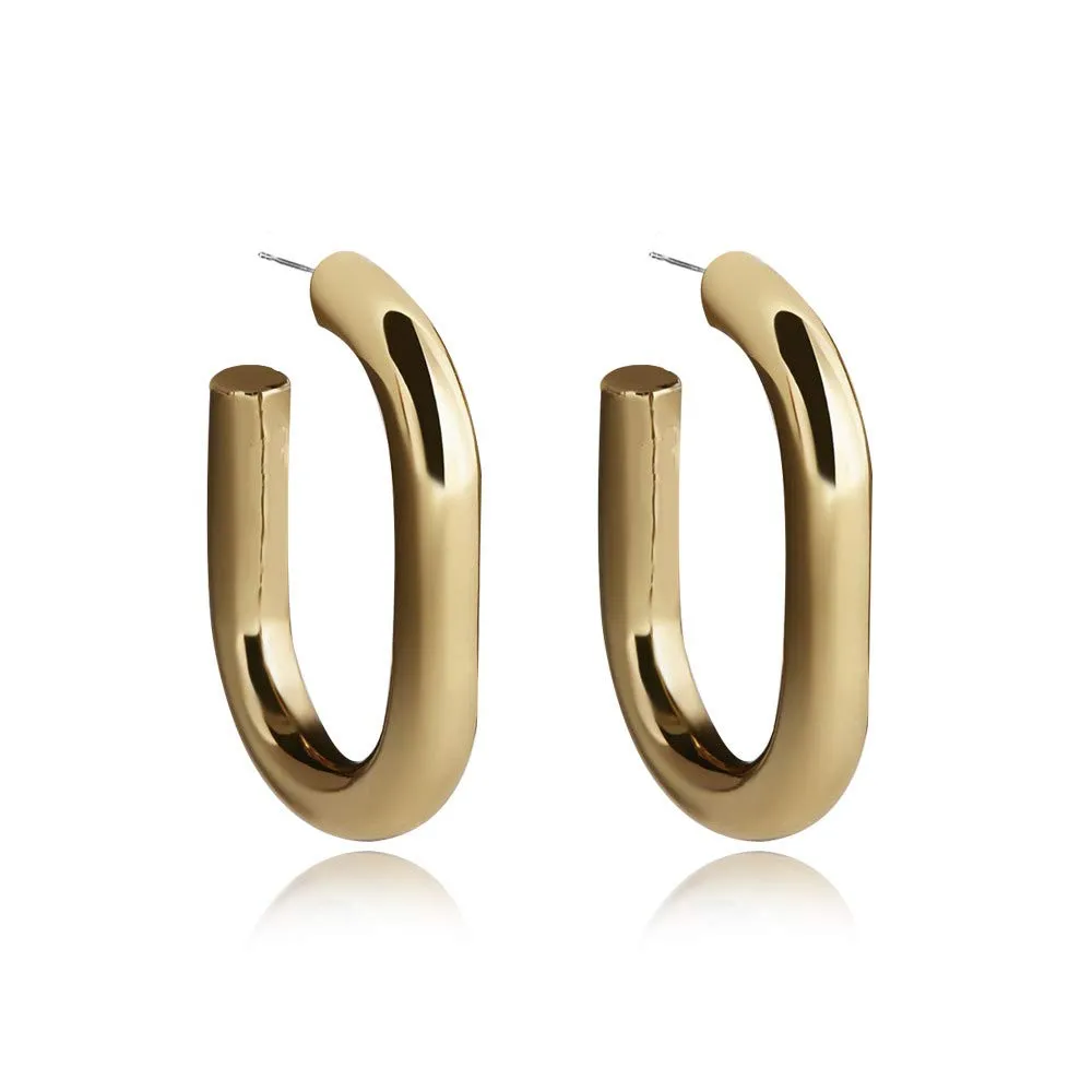 DOUBNINE Geometric Gold Silver Earrings Studs Square Hollow Minimalist for Women Gift (gold)