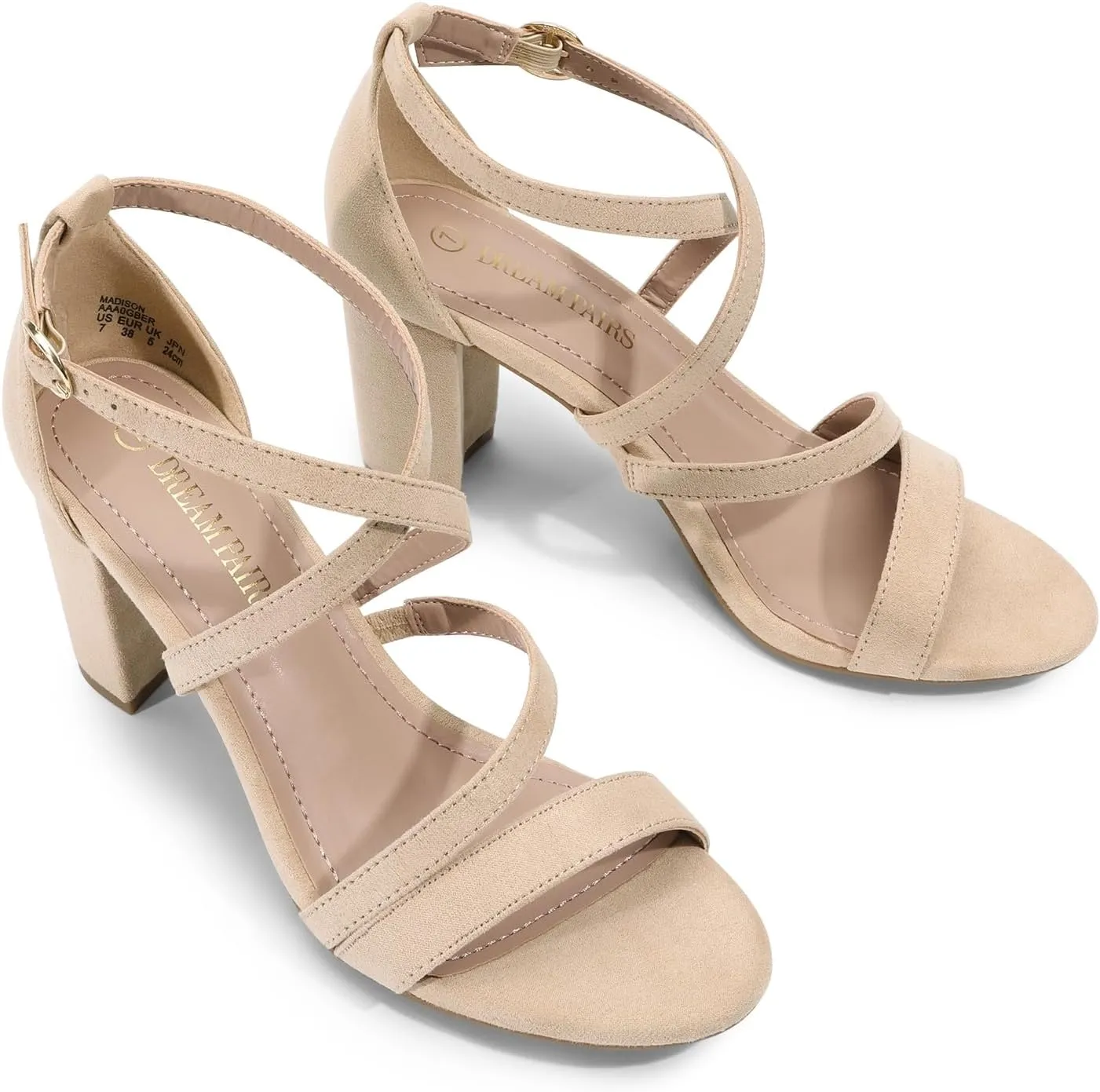 DREAM PAIRS Women??s Ankle Strap Dress Pump Low Chunky Heel Sandals