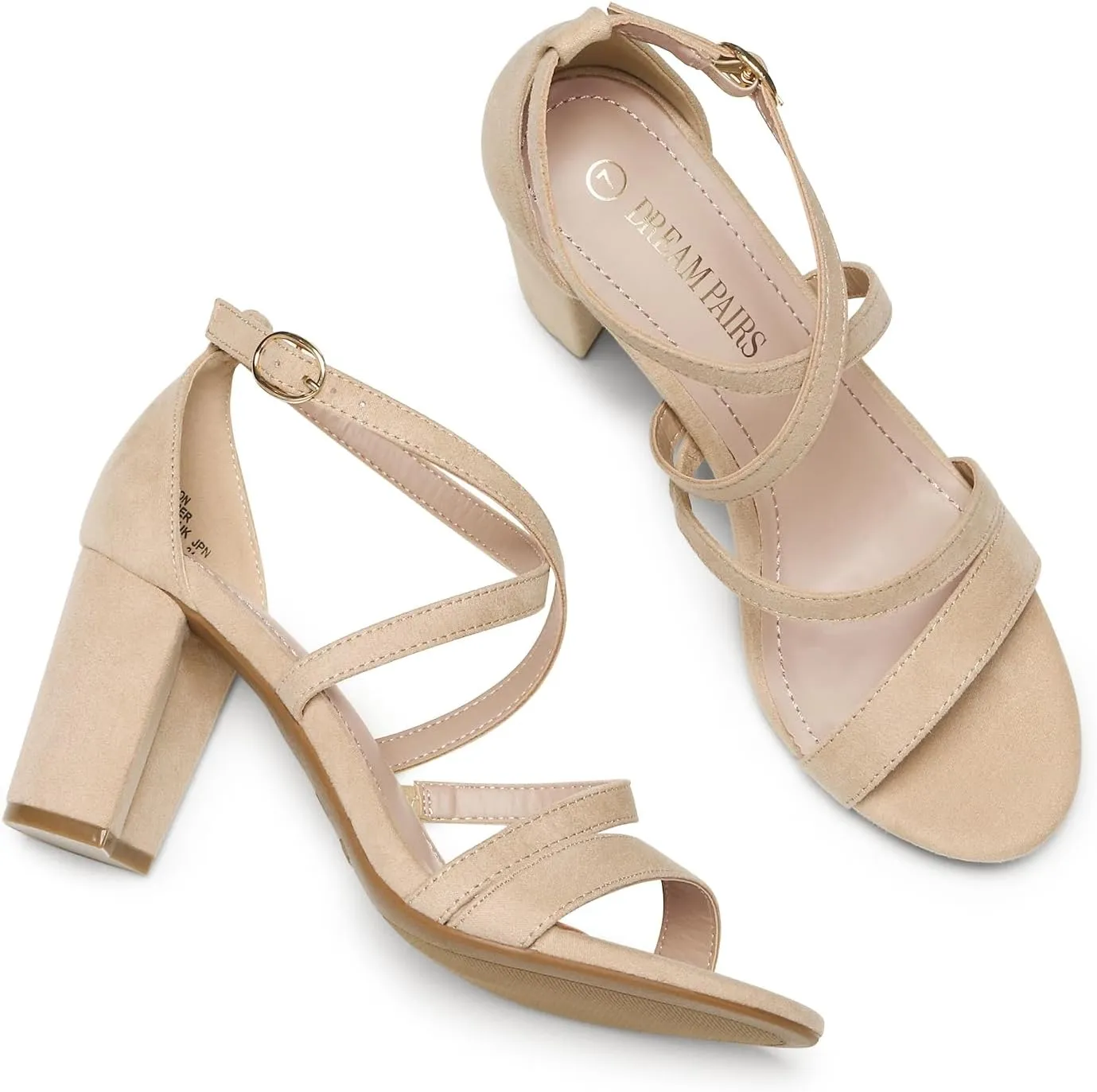DREAM PAIRS Women??s Ankle Strap Dress Pump Low Chunky Heel Sandals